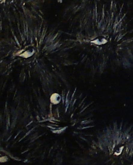 Le regard des oursins/détail: le chien mélancolique/ format 140x140/ acrylique sur lin de Madrid/2011